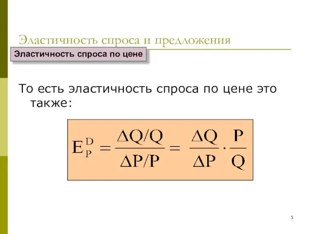 Эластичность спроса и предложения То есть эластичность спроса по цене это также: Эластичность спроса по цене