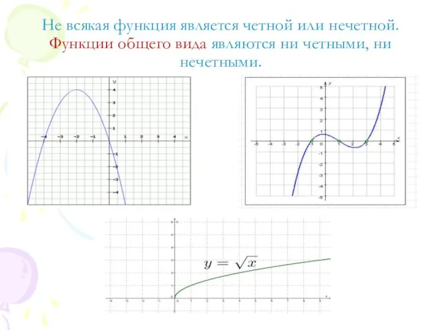 Не всякая функция является четной или нечетной. Функции общего вида являются ни четными, ни нечетными.