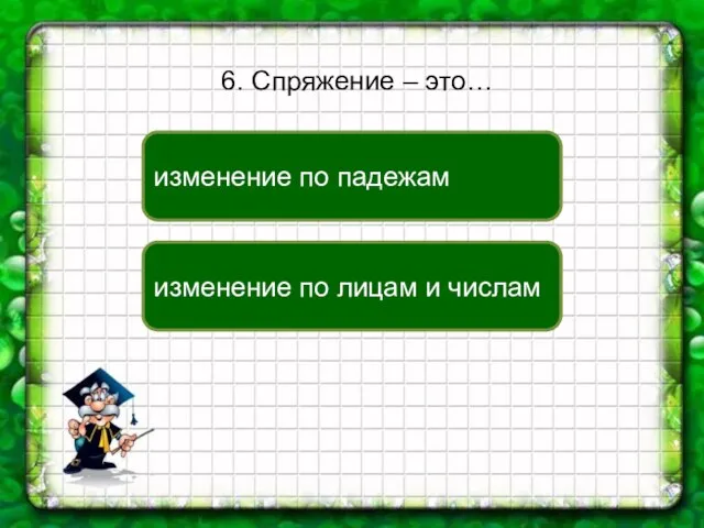 6. Спряжение – это… изменение по лицам и числам изменение по падежам