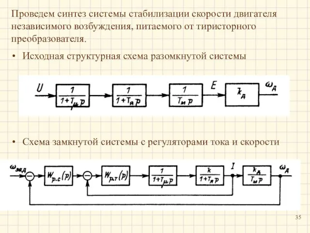 Проведем синтез системы стабилизации скорости двигателя независимого возбуждения, питаемого от тиристорного