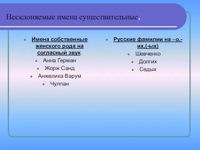 Несклоняемые имена существительные. Имена собственные женского рода на согласный звук. Анна