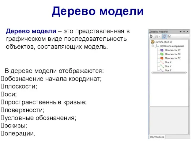 Дерево модели Дерево модели – это представленная в графическом виде последовательность