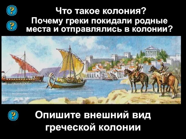 Опишите внешний вид греческой колонии Что такое колония? Почему греки покидали