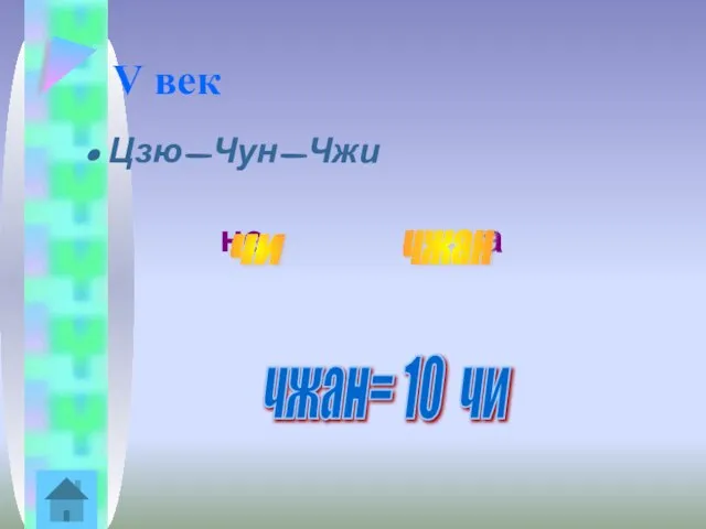 V век Цзю-Чун-Чжи не , а чи чжан чжан= 10 чи