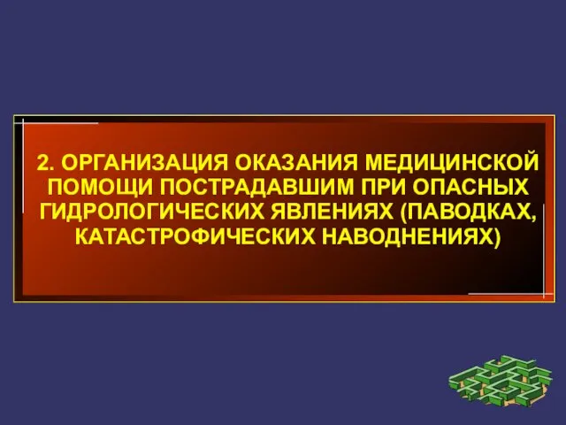 2. ОРГАНИЗАЦИЯ ОКАЗАНИЯ МЕДИЦИНСКОЙ ПОМОЩИ ПОСТРАДАВШИМ ПРИ ОПАСНЫХ ГИДРОЛОГИЧЕСКИХ ЯВЛЕНИЯХ (ПАВОДКАХ, КАТАСТРОФИЧЕСКИХ НАВОДНЕНИЯХ)