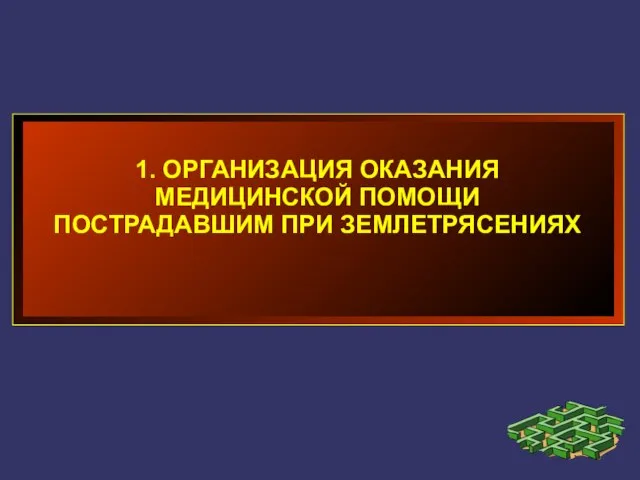 1. ОРГАНИЗАЦИЯ ОКАЗАНИЯ МЕДИЦИНСКОЙ ПОМОЩИ ПОСТРАДАВШИМ ПРИ ЗЕМЛЕТРЯСЕНИЯХ