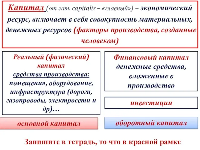 Капитал (от лат. capitalis – «главный») – экономический ресурс, включает в