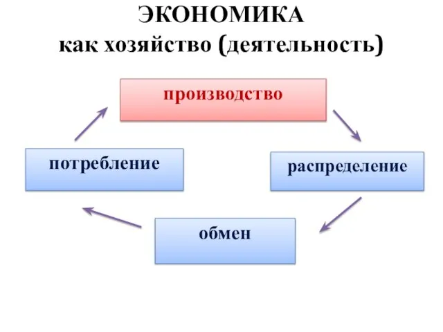 ЭКОНОМИКА как хозяйство (деятельность) производство потребление распределение обмен