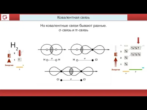 Ковалентная связь Но ковалентные связи бывают разные. σ-связь и π-связь Н2