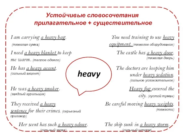 Устойчивые словосочетания прилагательное + существительное heavy