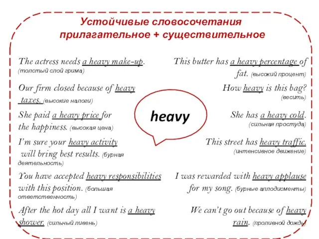 Устойчивые словосочетания прилагательное + существительное heavy