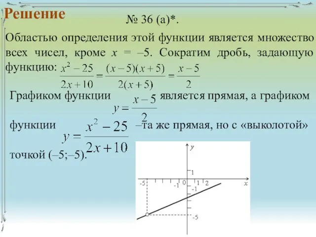 Решение № 36 (а)*. Областью определения этой функции является множество всех