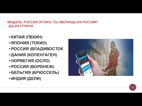 МОДЕЛЬ: РОССИЯ (УГЛИЧ) -ТЫ ЗВОНИШЬ ИЗ РОССИИ? -ДА,ИЗ УГЛИЧА КИТАЙ (ПЕКИН)