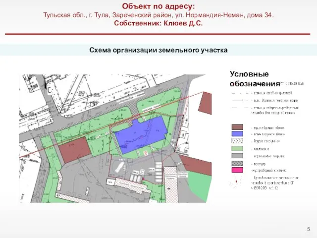 Схема организации земельного участка Объект по адресу: Тульская обл., г. Тула,