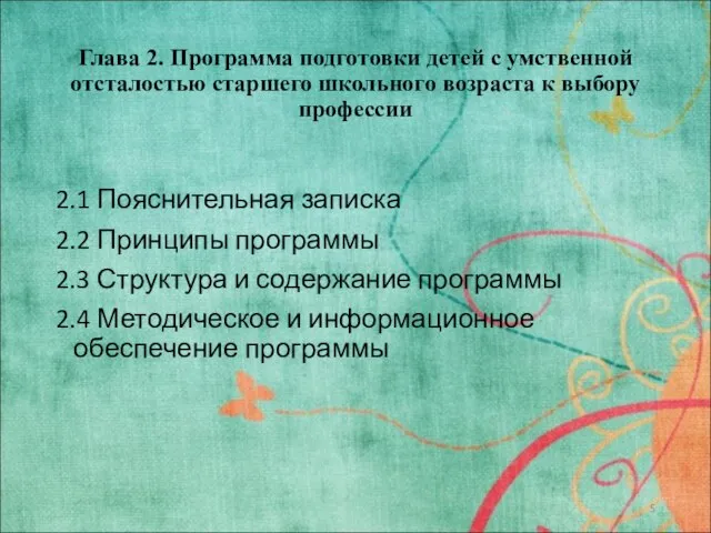 Глава 2. Программа подготовки детей с умственной отсталостью старшего школьного возраста