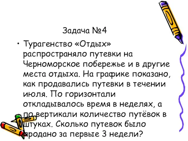 Задача №4 Турагенство «Отдых» распространяло путевки на Черноморское побережье и в