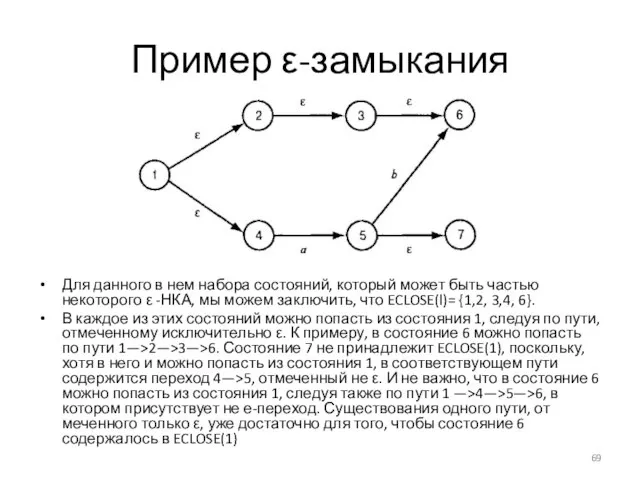 Пример ε-замыкания Для данного в нем набора состояний, который может быть