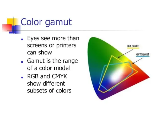 Color gamut Eyes see more than screens or printers can show