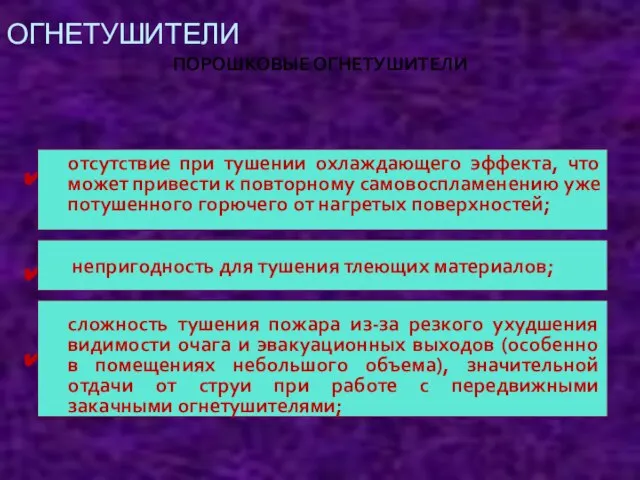 ОГНЕТУШИТЕЛИ ПОРОШКОВЫЕ ОГНЕТУШИТЕЛИ НЕДОСТАТКИ ПОРОШКОВЫХ ОГНЕТУШИТЕЛЕЙ . . . отсутствие при