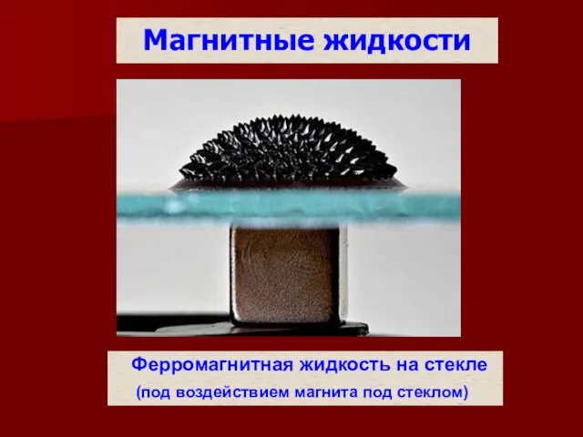 Магнитные жидкости Ферромагнитная жидкость на стекле (под воздействием магнита под стеклом)