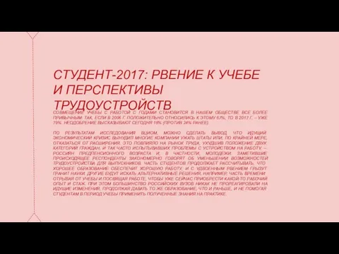 СТУДЕНТ-2017: РВЕНИЕ К УЧЕБЕ И ПЕРСПЕКТИВЫ ТРУДОУСТРОЙСТВ СОВМЕЩЕНИЕ УЧЕБЫ С РАБОТОЙ