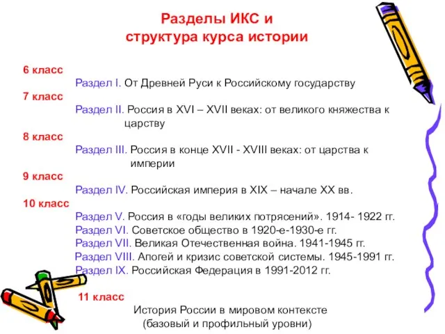 Разделы ИКС и структура курса истории 6 класс Раздел I. От