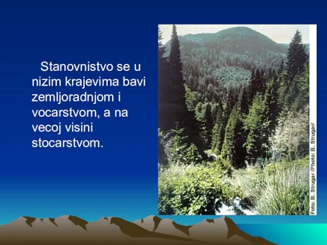 Stanovnistvo se u nizim krajevima bavi zemljoradnjom i vocarstvom, a na vecoj visini stocarstvom.