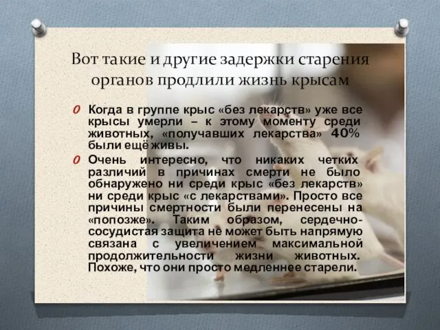 Вот такие и другие задержки старения органов продлили жизнь крысам Когда