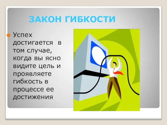 ЗАКОН ГИБКОСТИ Успех достигается в том случае, когда вы ясно видите