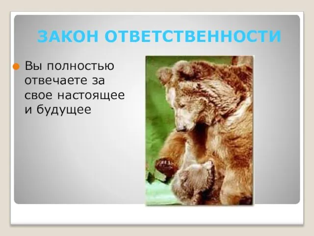 ЗАКОН ОТВЕТСТВЕННОСТИ Вы полностью отвечаете за свое настоящее и будущее