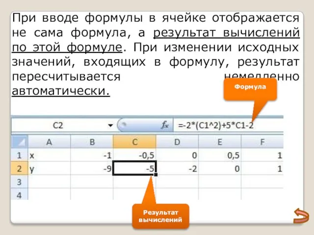 При вводе формулы в ячейке отображается не сама формула, а результат