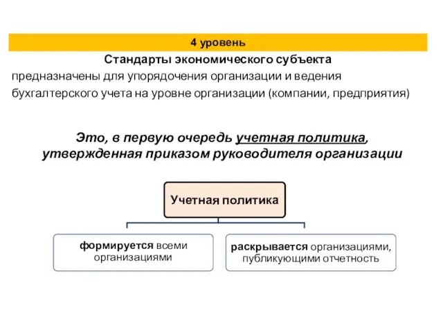 Это, в первую очередь учетная политика, утвержденная приказом руководителя организации