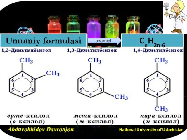 Umumiy formulasi Abduvokhidov Davronjon National University of Uzbekistan chemist CnH2n-6