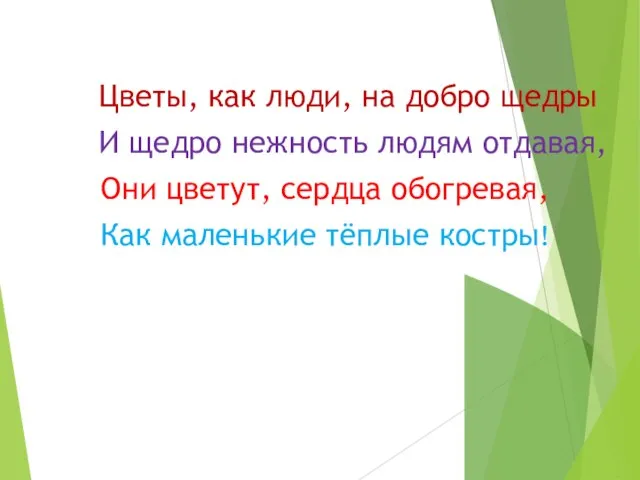 Цветы, как люди, на добро щедры И щедро нежность людям отдавая,