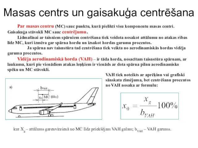 Masas centrs un gaisakuģa centrēšana Par masas centru (MC) sauc punktu,