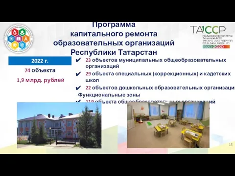 15 Программа капитального ремонта образовательных организаций Республики Татарстан 23 объектов муниципальных