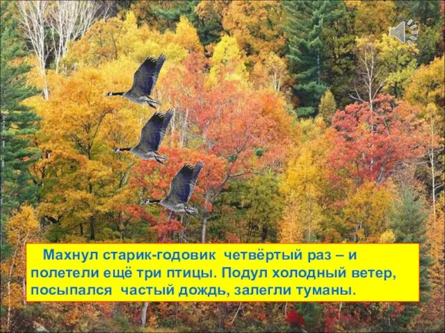 Махнул старик-годовик четвёртый раз – и полетели ещё три птицы. Подул