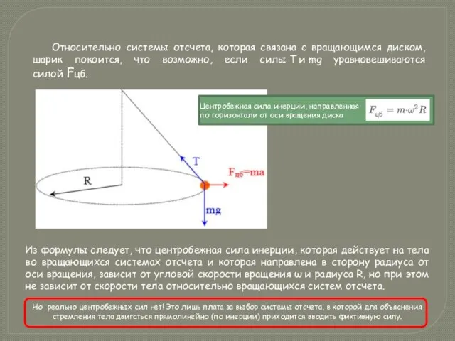 Относительно системы отсчета, которая связана с вращающимся диском, шарик покоится, что