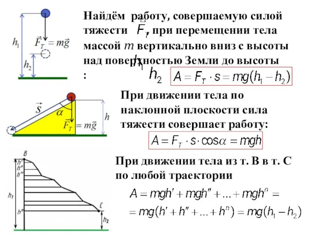 Найдём работу, совершаемую силой тяжести , при перемещении тела массой m