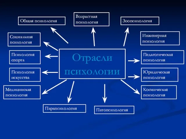 Общая психология Социальная психология Зоопсихология Педагогическая психология Возрастная психология Инженерная психология