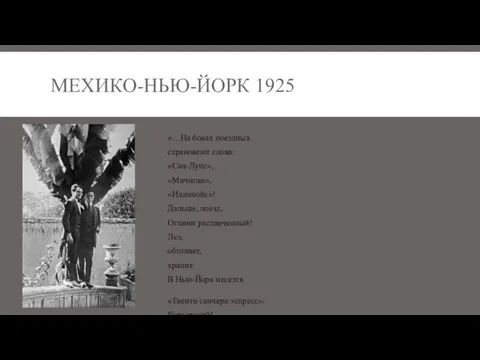 МЕХИКО-НЬЮ-ЙОРК 1925 «…На боках поездных страновеют слова: «Сан-Луис», «Мичиган», «Иллинойс»! Дальше,