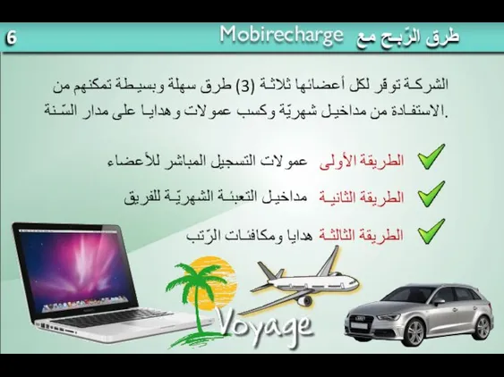 طرق الرّبـح مع Mobirecharge الشركـة توفّر لكل أعضائها ثلاثـة (3) طرق