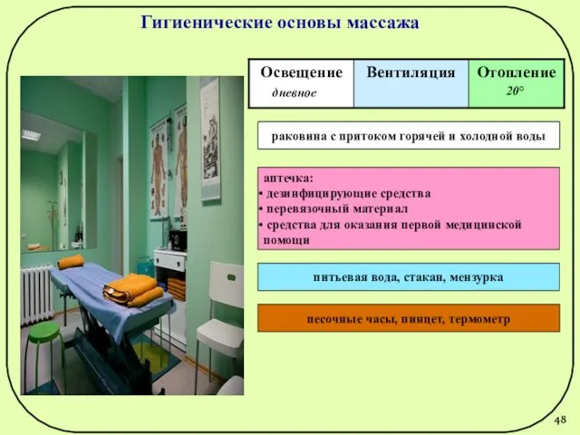 Гигиенические основы массажа раковина с притоком горячей и холодной воды дневное