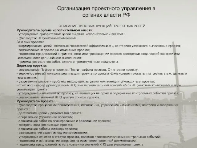 Организация проектного управления в органах власти РФ ОПИСАНИЕ ТИПОВЫХ ФУНКЦИЙ ПРОЕКТНЫХ