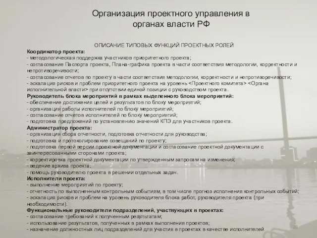 Организация проектного управления в органах власти РФ ОПИСАНИЕ ТИПОВЫХ ФУНКЦИЙ ПРОЕКТНЫХ