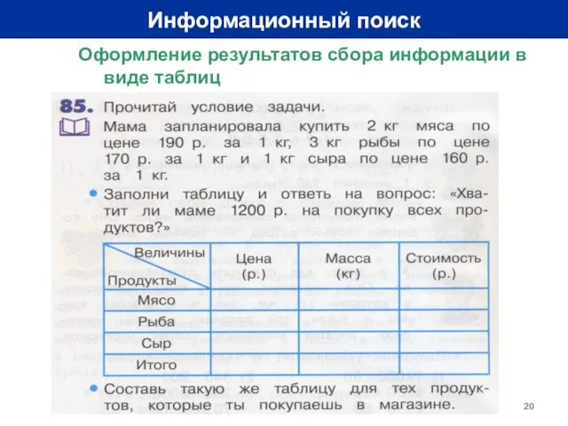 Информационный поиск Оформление результатов сбора информации в виде таблиц