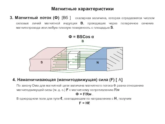 Магнитные характеристики 3. Магнитный поток (Ф) [Вб ] скалярная величина, которая