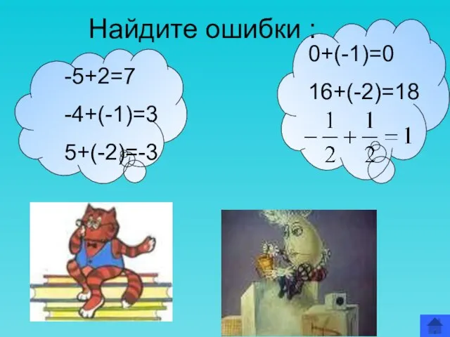 Найдите ошибки : -5+2=7 -4+(-1)=3 5+(-2)=-3 0+(-1)=0 16+(-2)=18