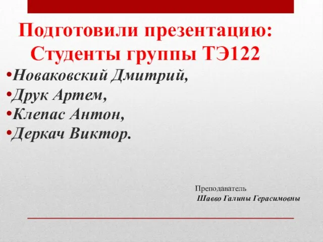 Подготовили презентацию: Студенты группы ТЭ122 Новаковский Дмитрий, Друк Артем, Клепас Антон,