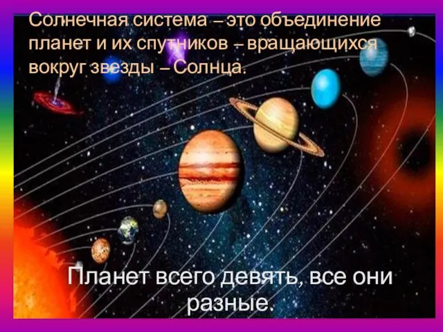 Солнечная система – это объединение планет и их спутников – вращающихся